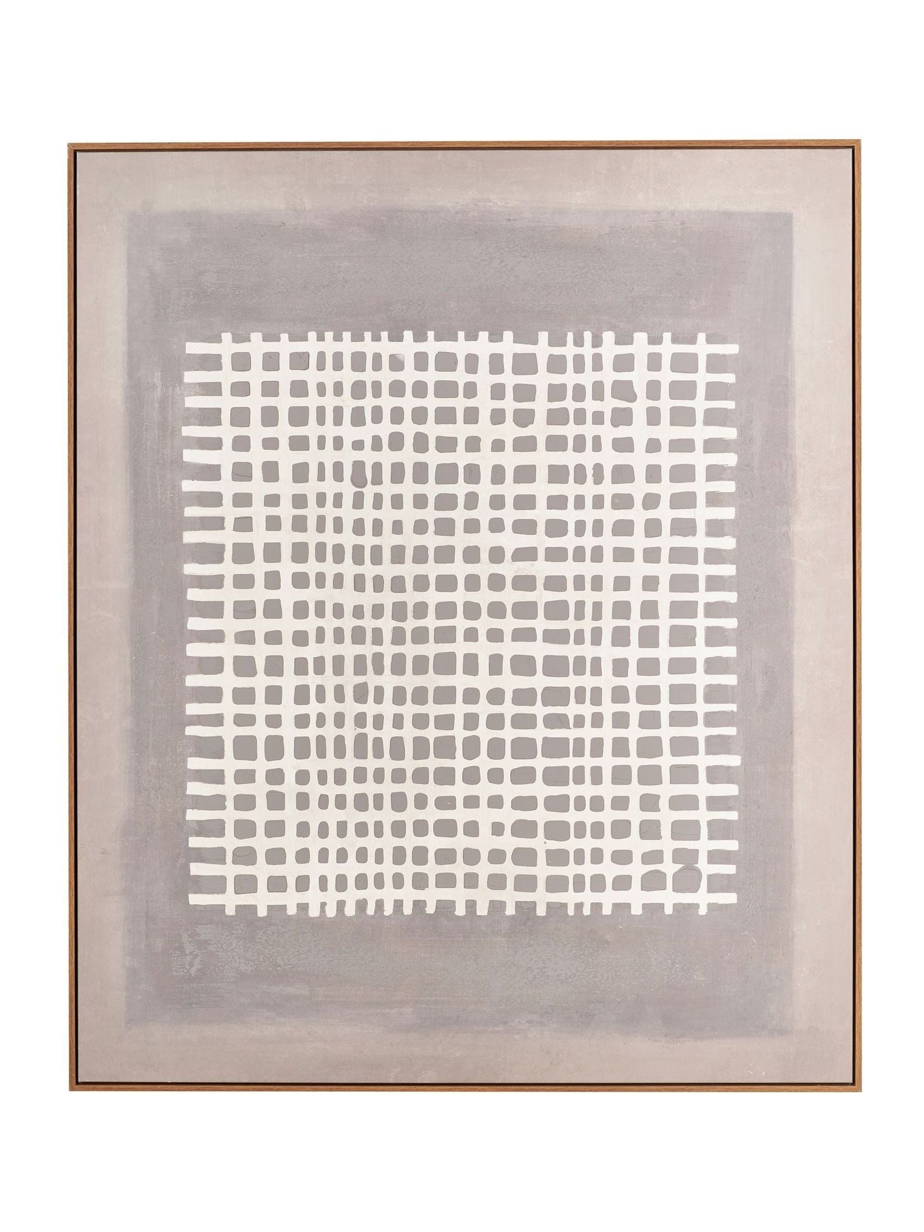 Pacific grid design canvas wall art with oak-effect frame, British brand