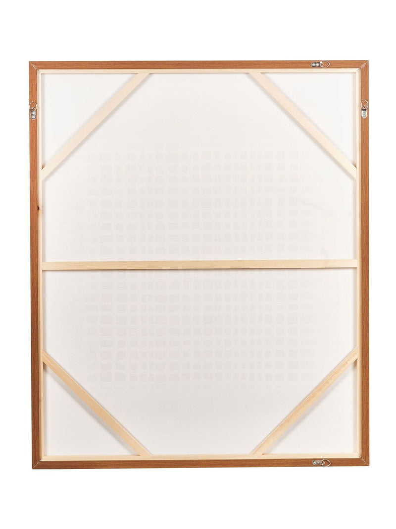 Pacific grid design canvas wall art with oak-effect frame, British brand