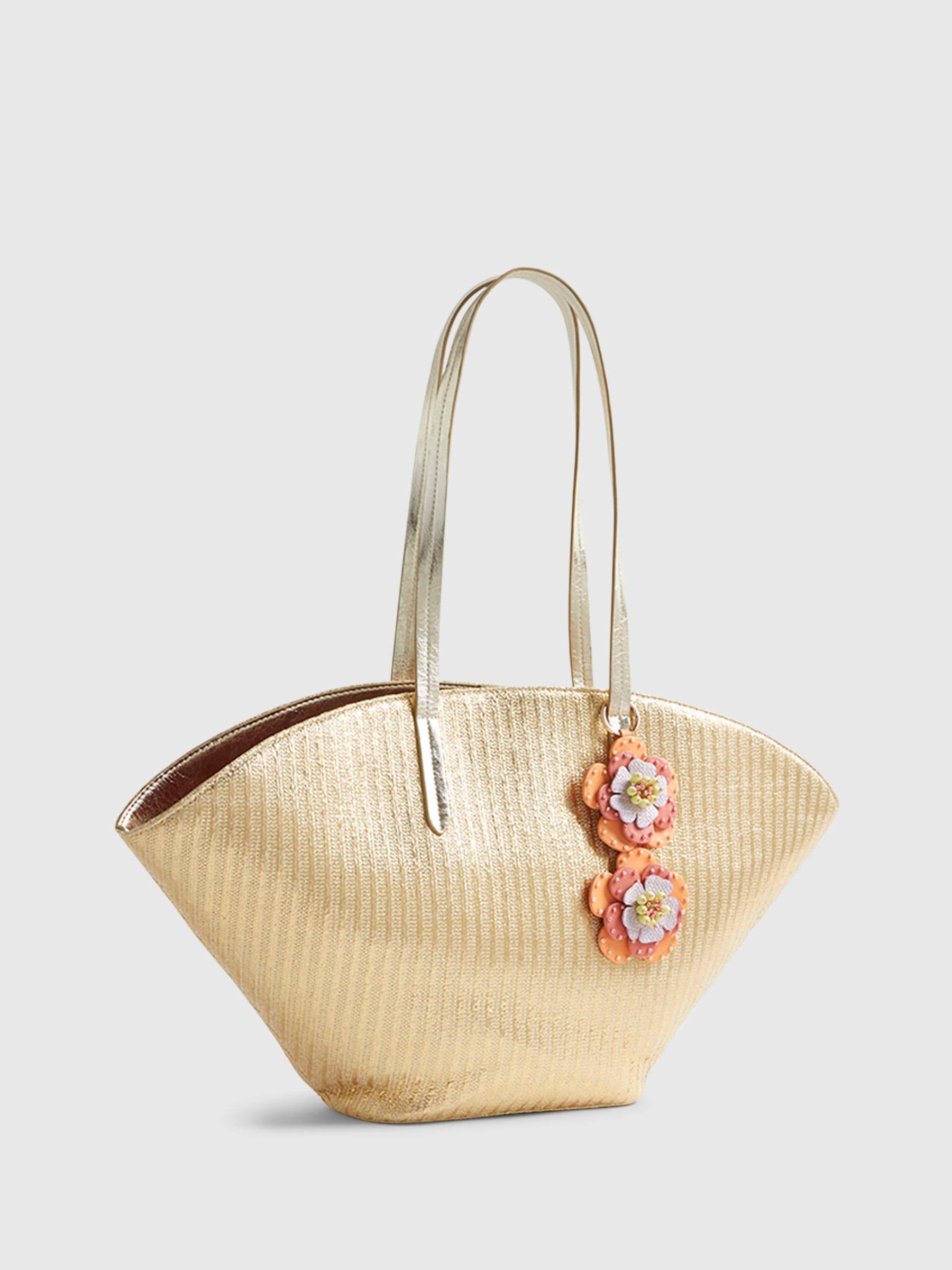 River Island gold raffia Terry De Havilland winged shopper bag (British brand)