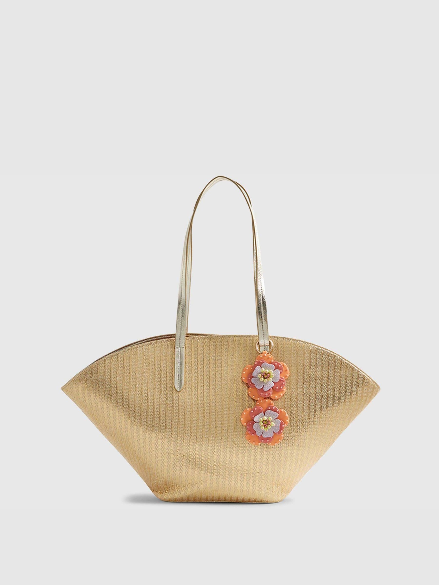 River Island gold raffia Terry De Havilland winged shopper bag (British brand)