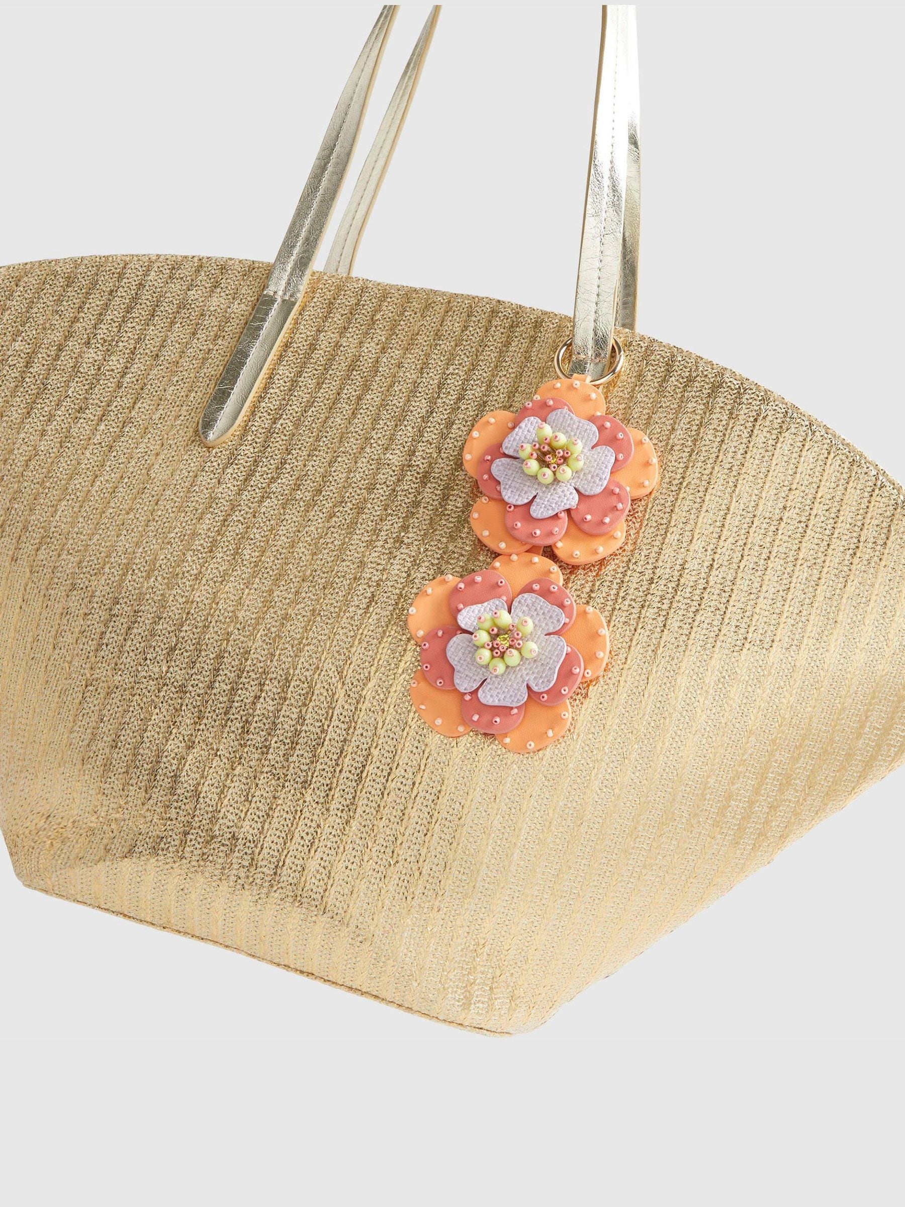 River Island gold raffia Terry De Havilland winged shopper bag (British brand)
