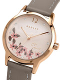 Radley rose gold floral dog dial coffee leather strap watch (British brand)