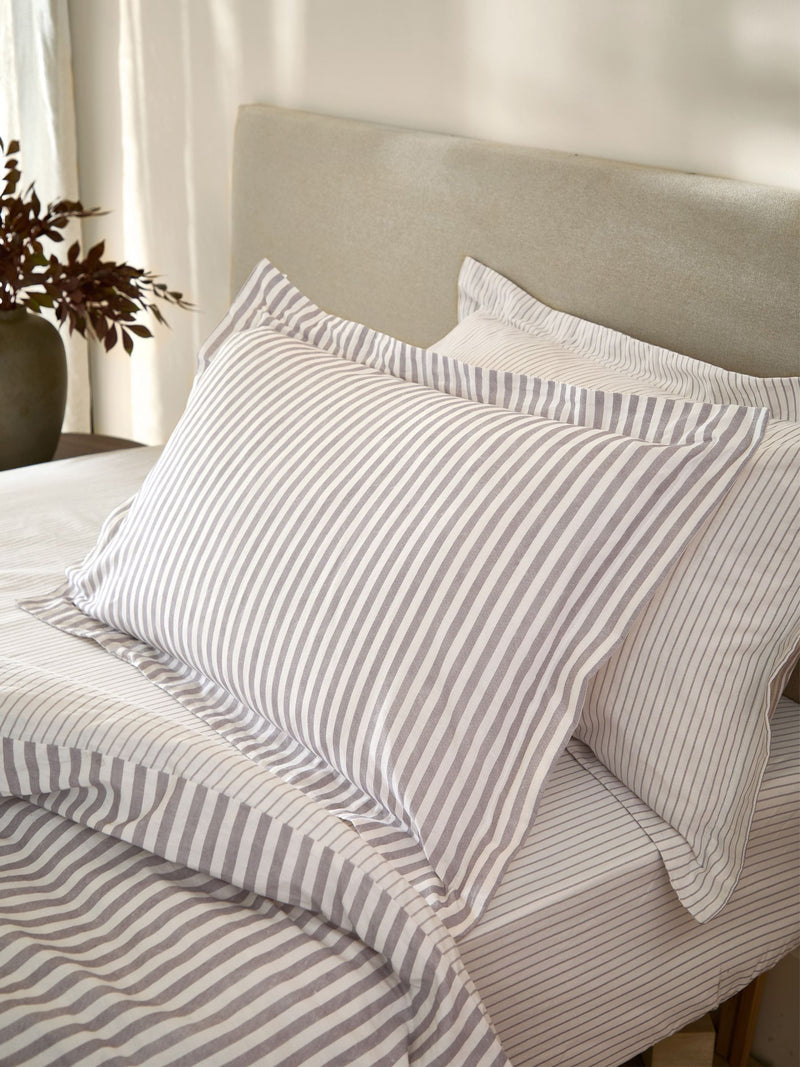 Yard Hebden Melange Stripe Grey Cotton Pillowcases Set of 2