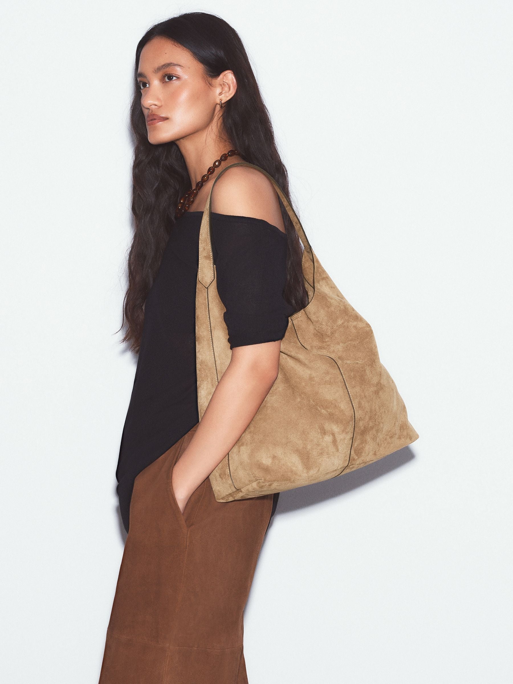 Shoulder bag camel faux suede slouchy, imported from the UK