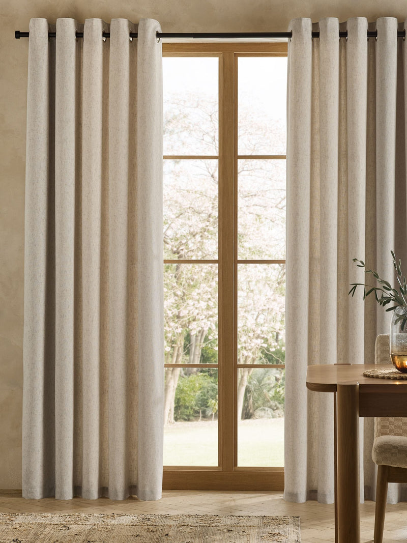 Linen look eyelet curtains with recycled polyester lining - British product