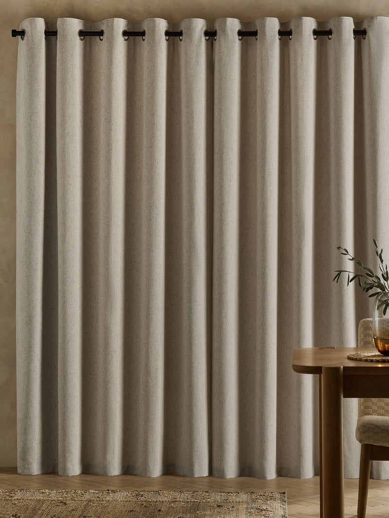 Linen look eyelet curtains with recycled polyester lining - British product