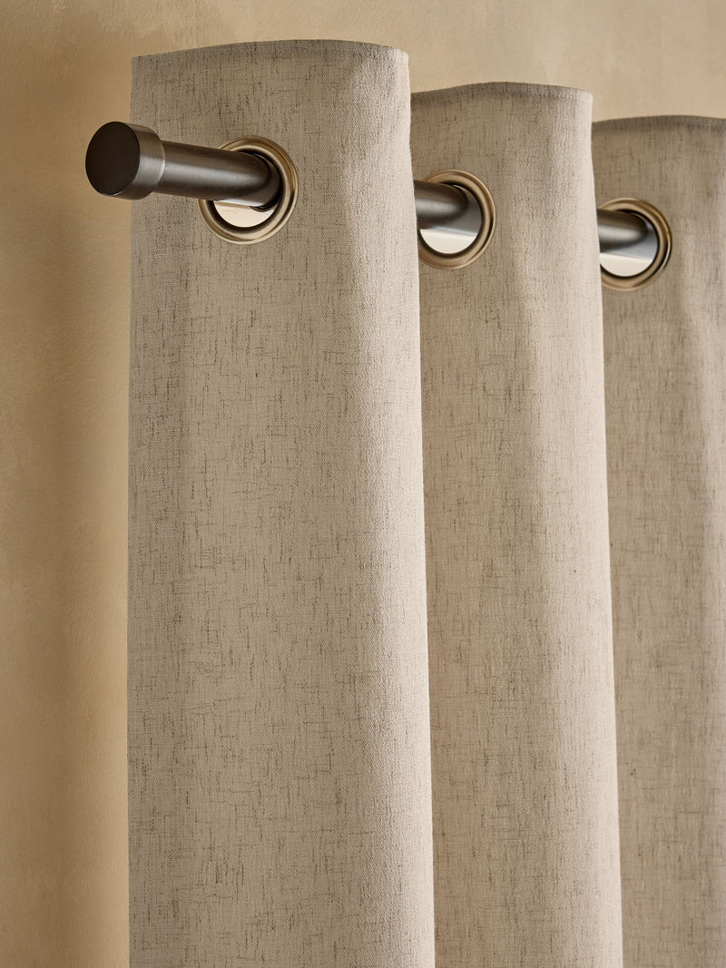 Linen look eyelet curtains with recycled polyester lining - British product
