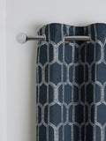 Navy blue geometric jacquard eyelet curtains (British brand)