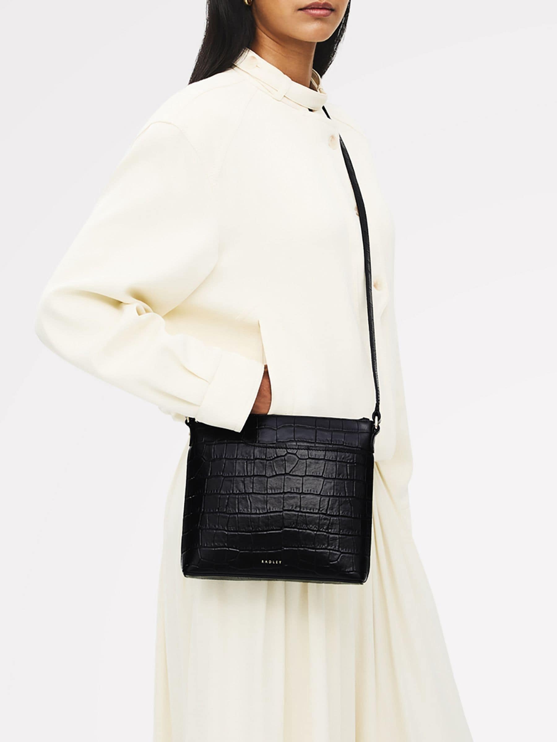 Radley Pockets cross-body bag black faux croc small, imported from the UK