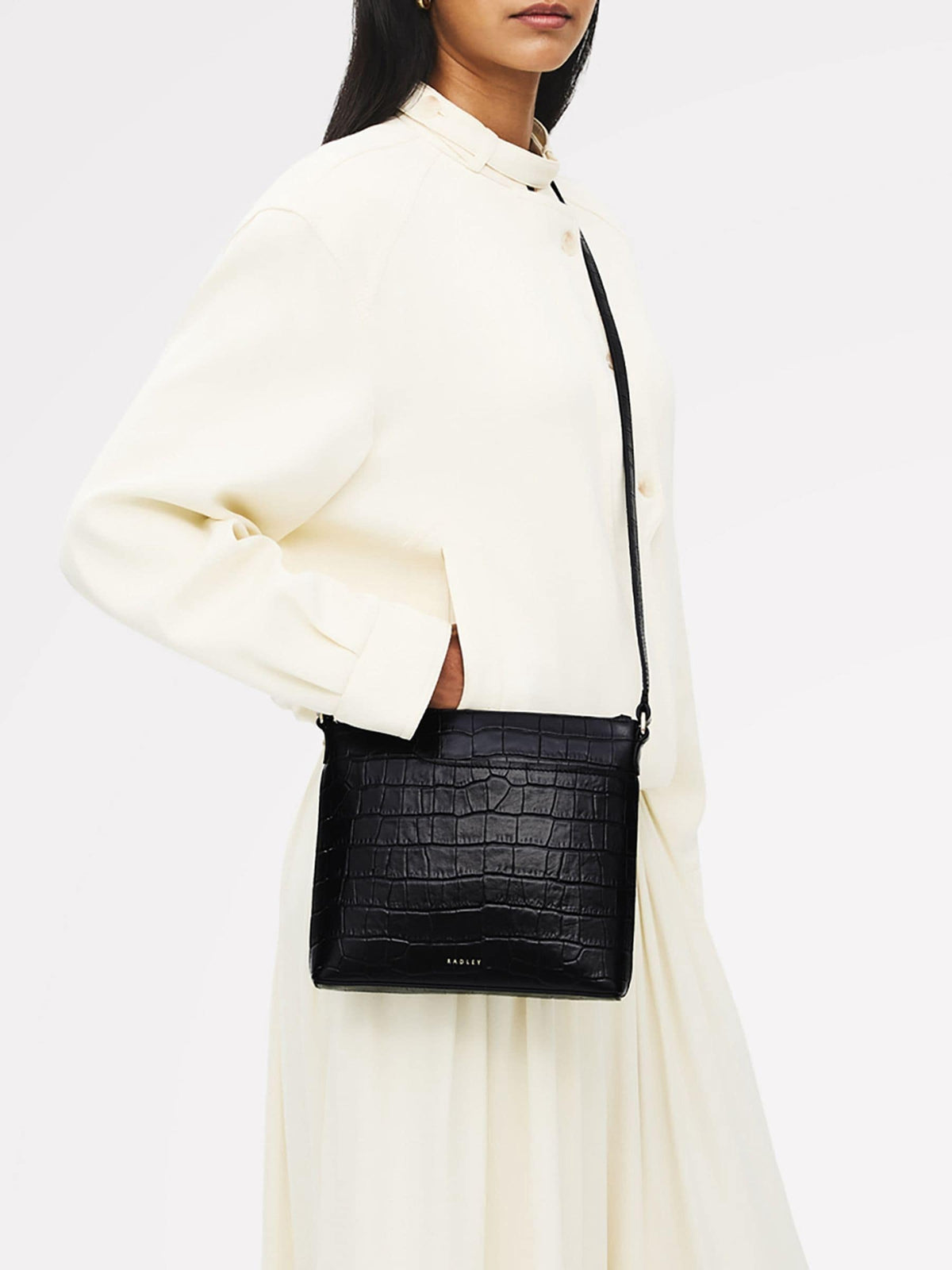 Radley Pockets cross-body bag black faux croc small, imported from the UK