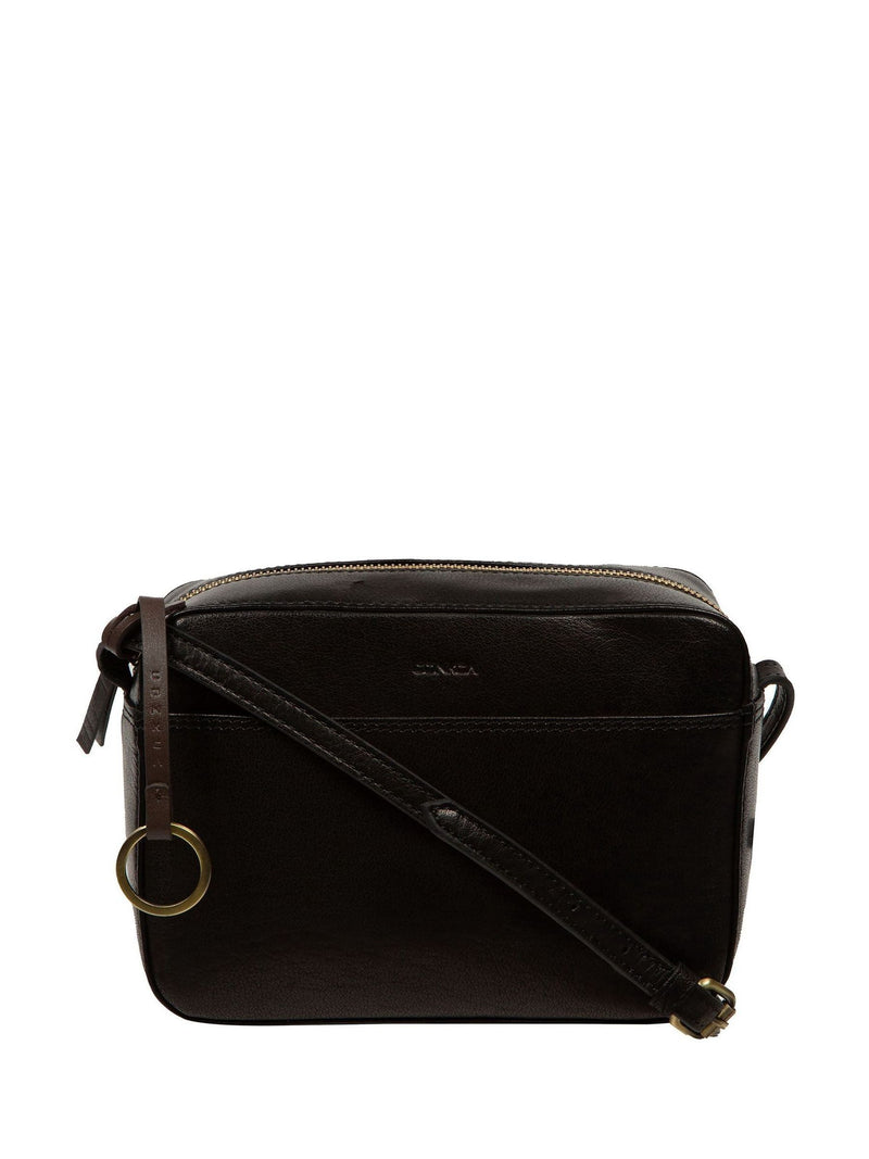 Conkca Black Dahlia leather cross-body bag, imported from the UK