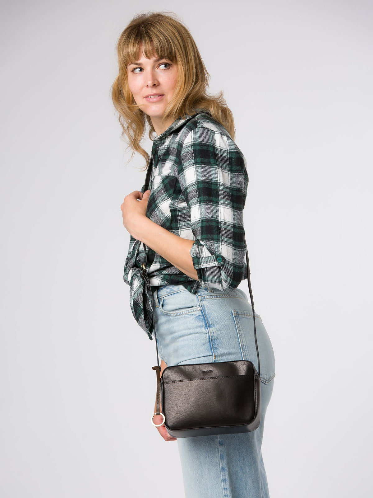 Conkca Black "Dahlia" Leather Cross-Body Bag