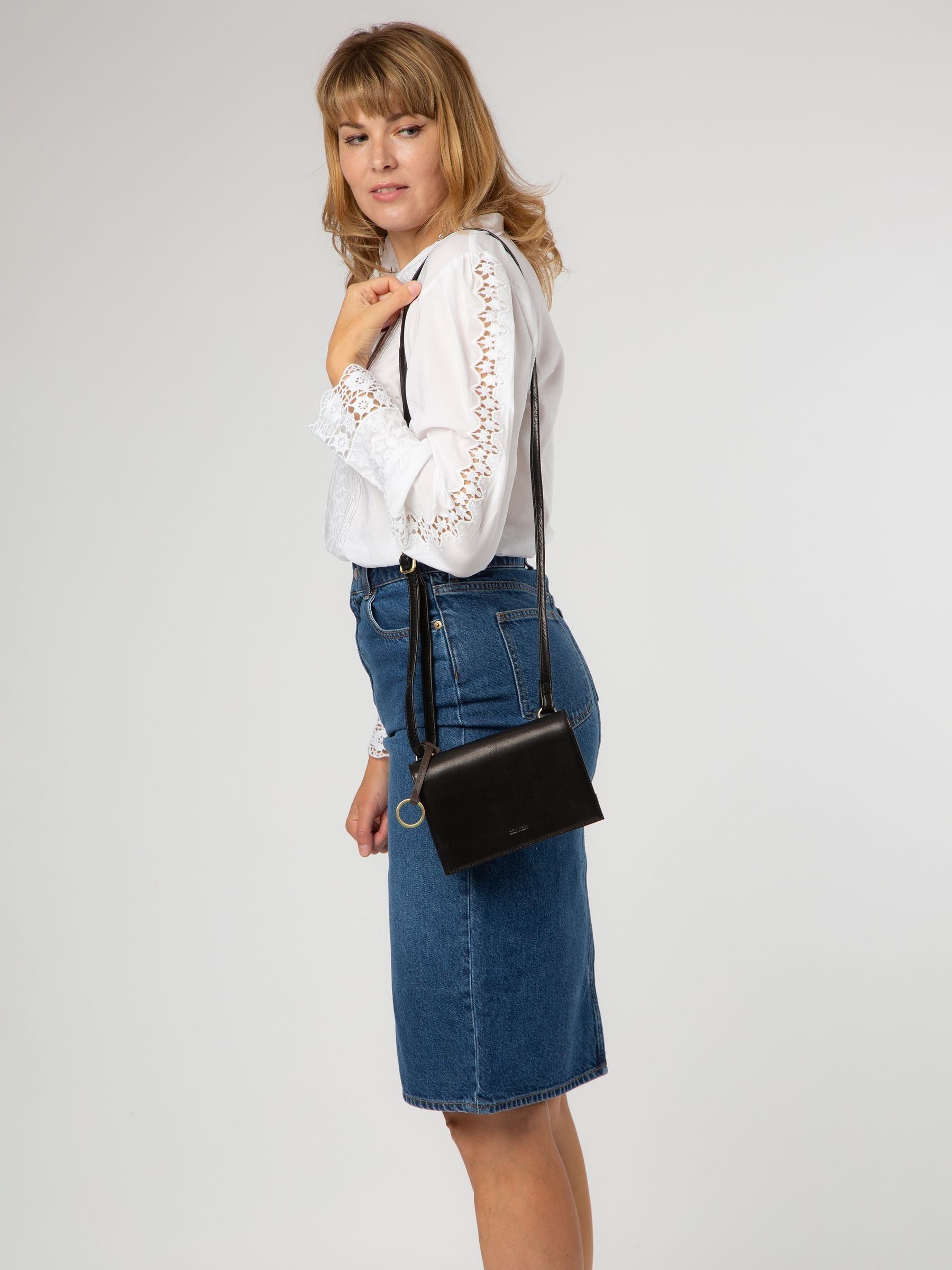 Conkca Black Fleur Leather Cross-Body Bag