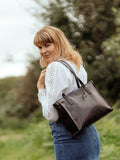 Conkca Bella black leather tote bag (British brand)