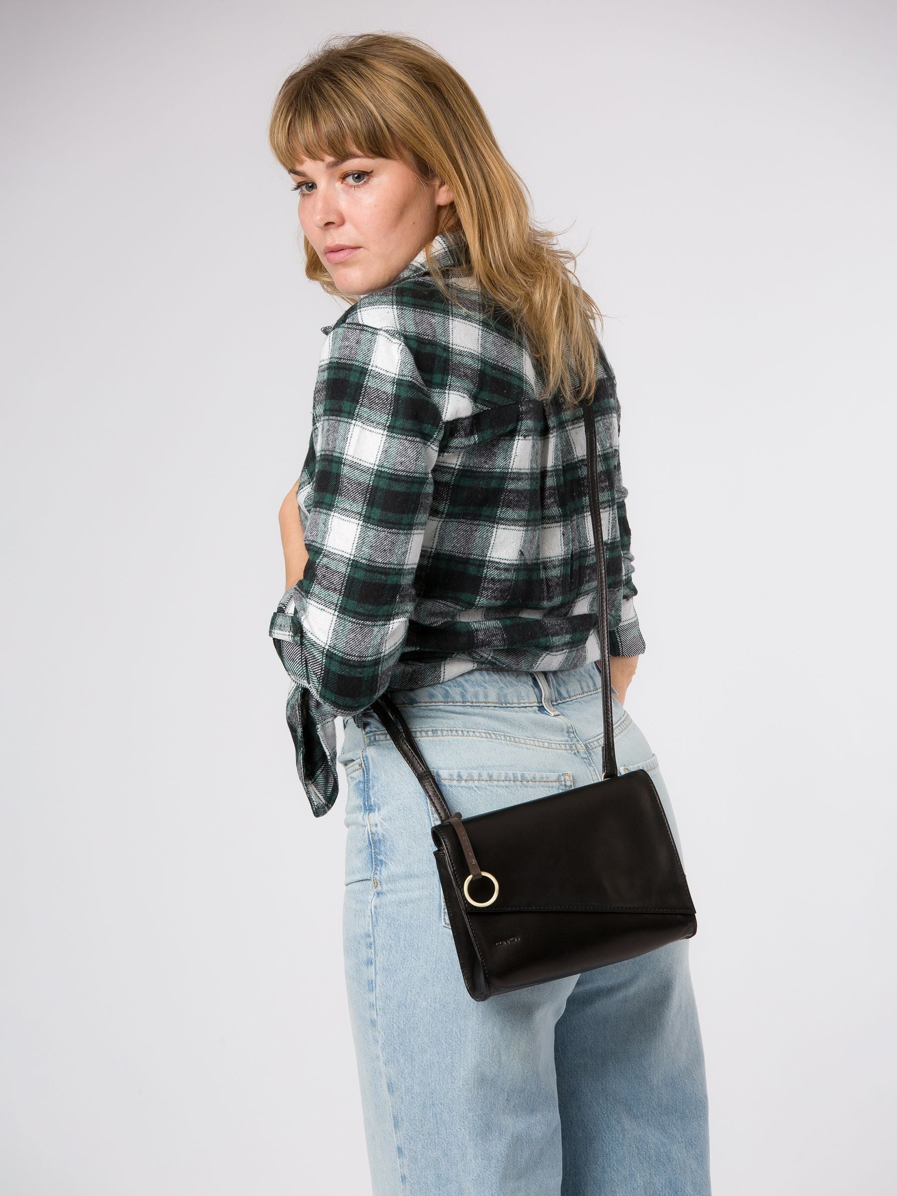 Conkca Black Fallon leather cross-body bag (British brand)