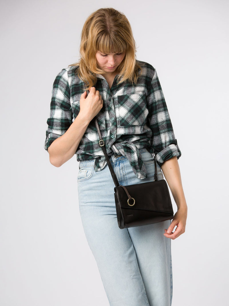 Conkca Black Fallon Leather Cross-Body Bag