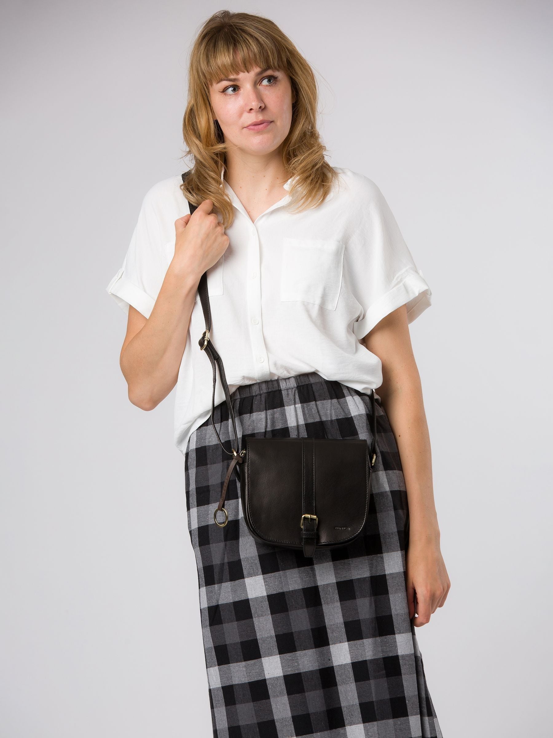 Conkca Black Fern leather cross-body bag, imported from the UK