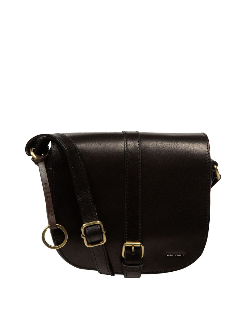 Conkca Black Fern leather cross-body bag, imported from the UK
