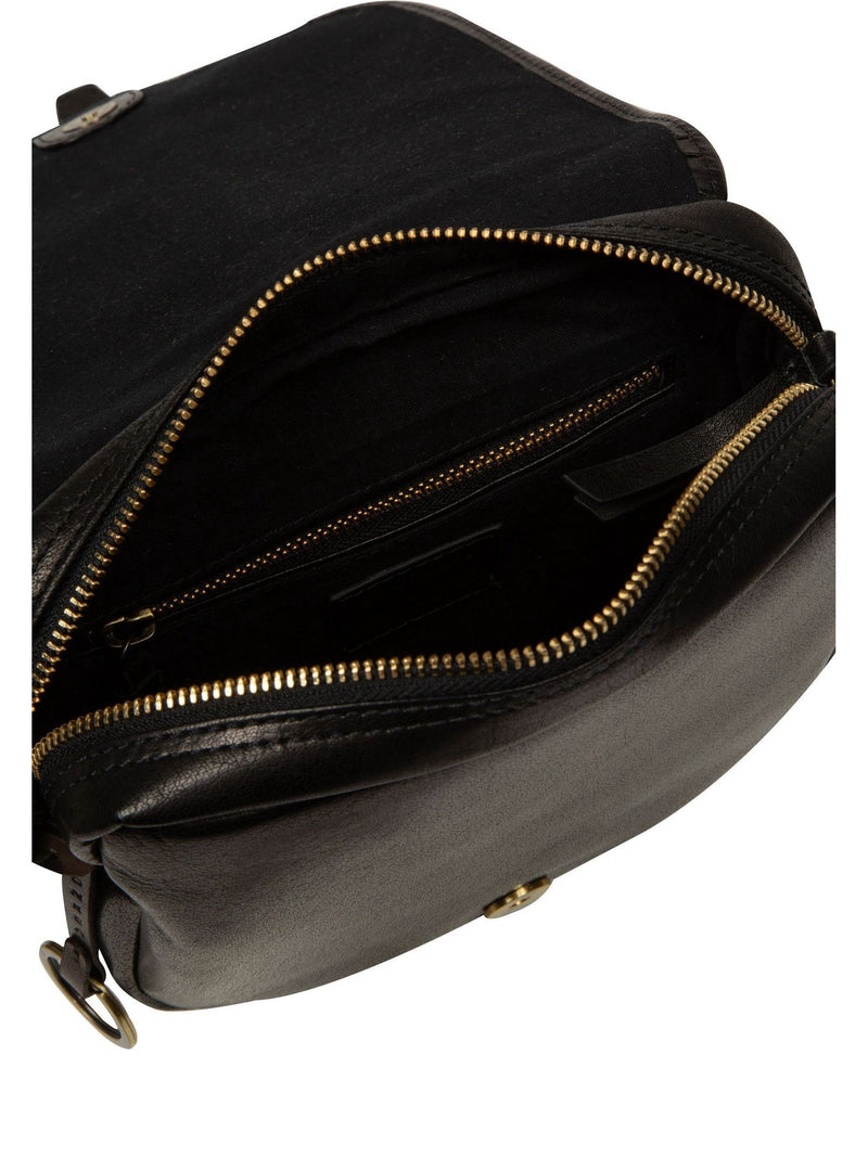 Conkca Black Fern leather cross-body bag, imported from the UK