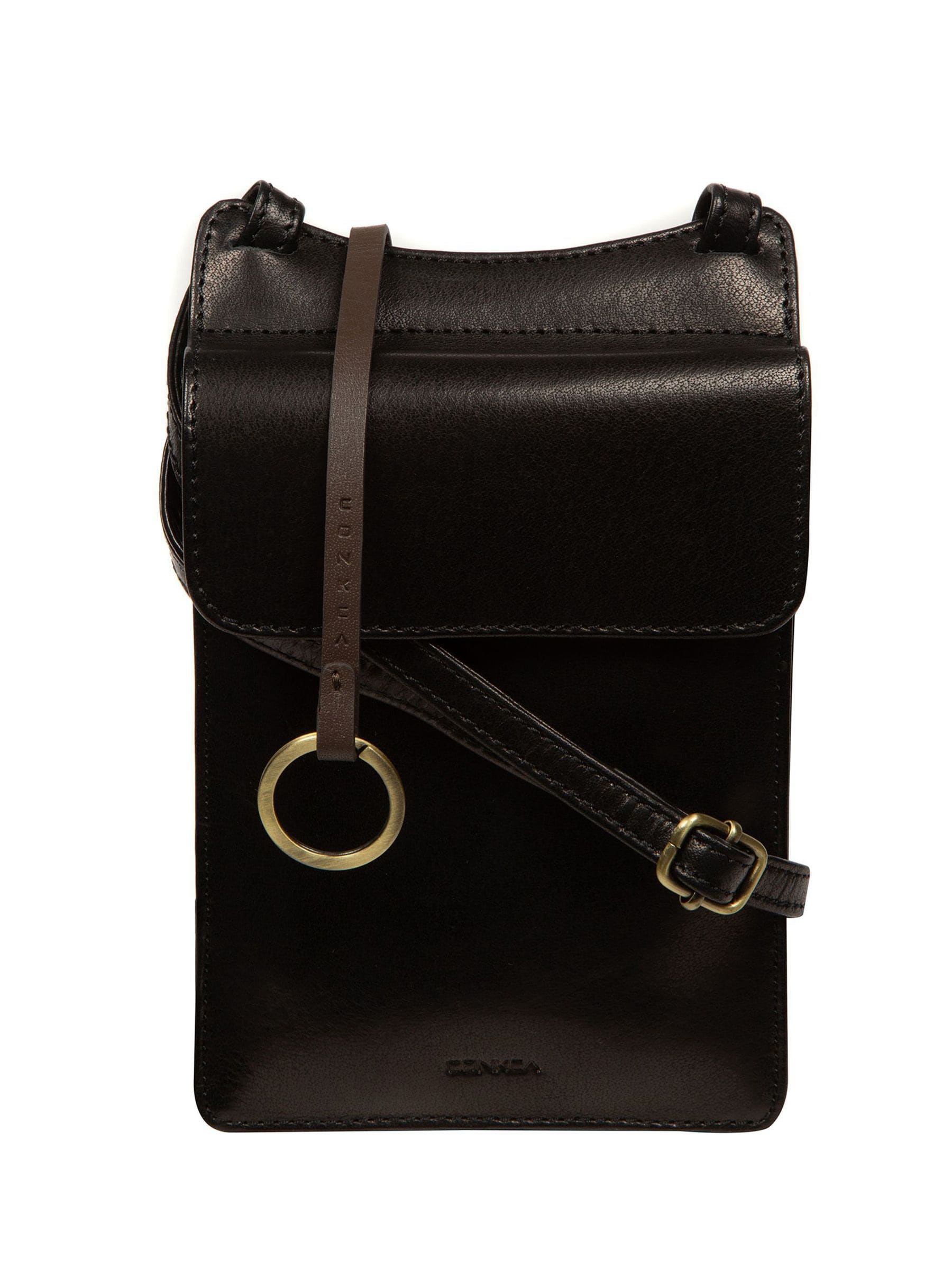 Conkca Seraphina black leather cross-body phone bag, imported from the UK