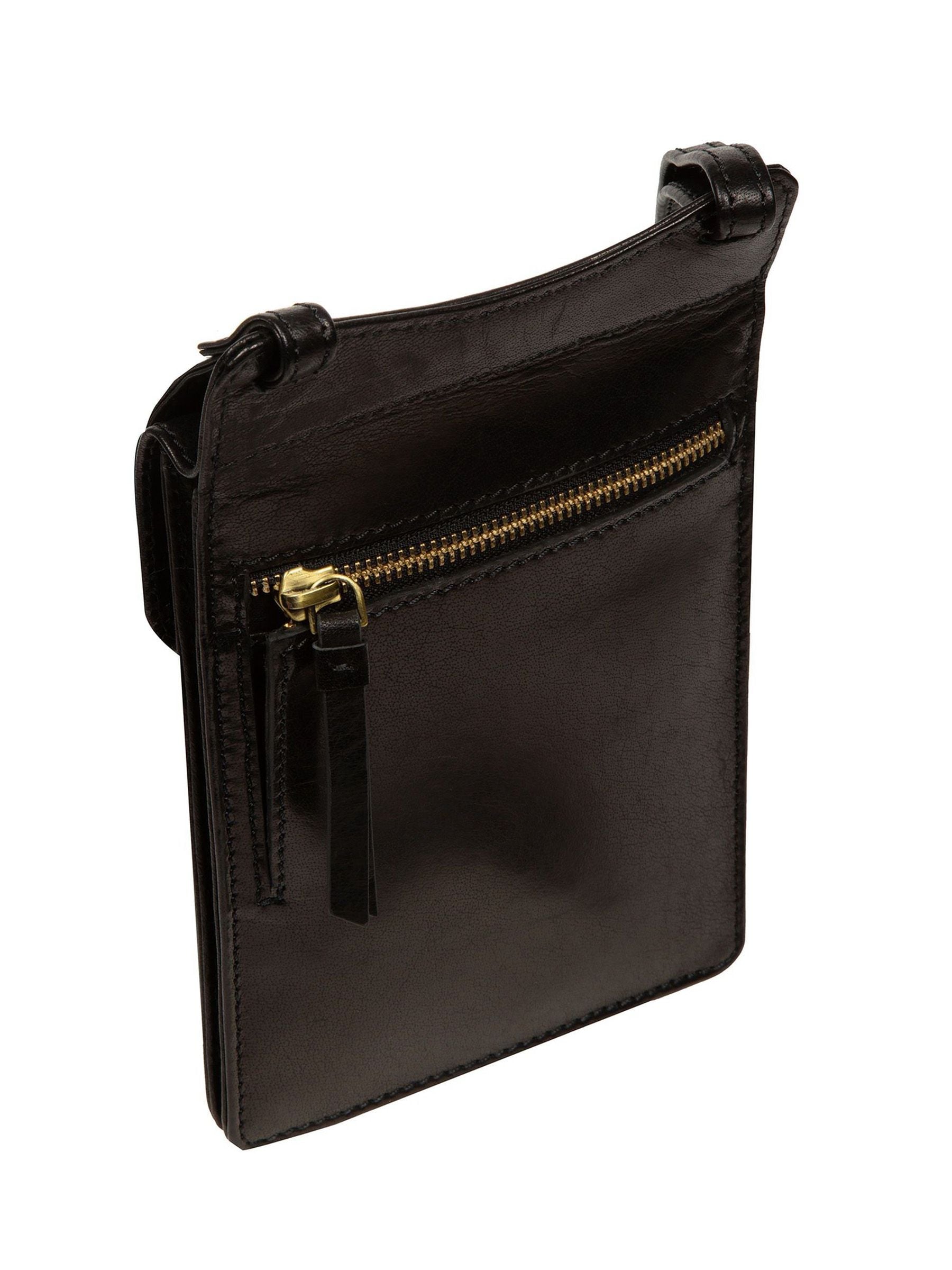 Conkca Seraphina black leather cross-body phone bag, imported from the UK