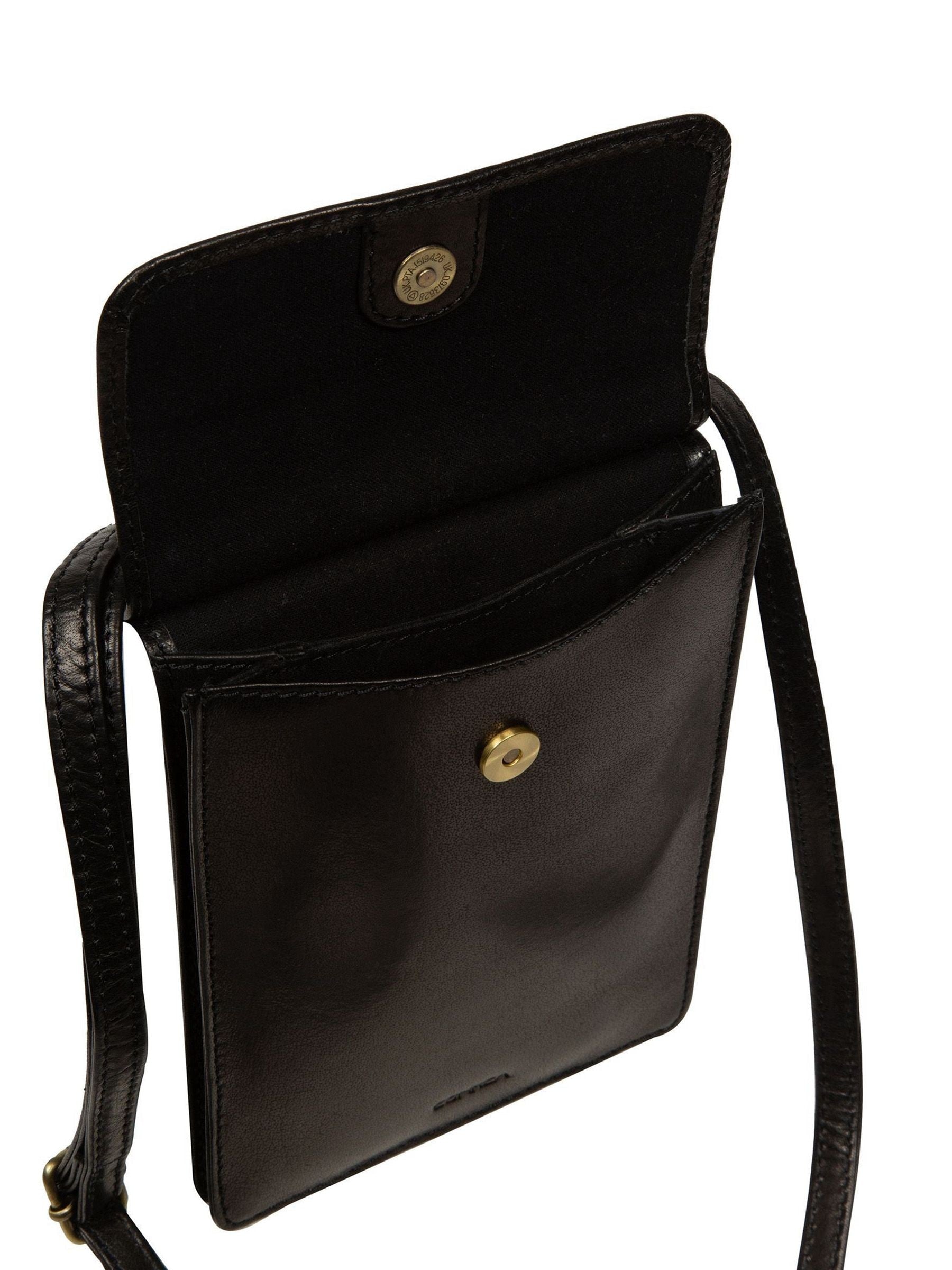 Conkca Seraphina black leather cross-body phone bag, imported from the UK