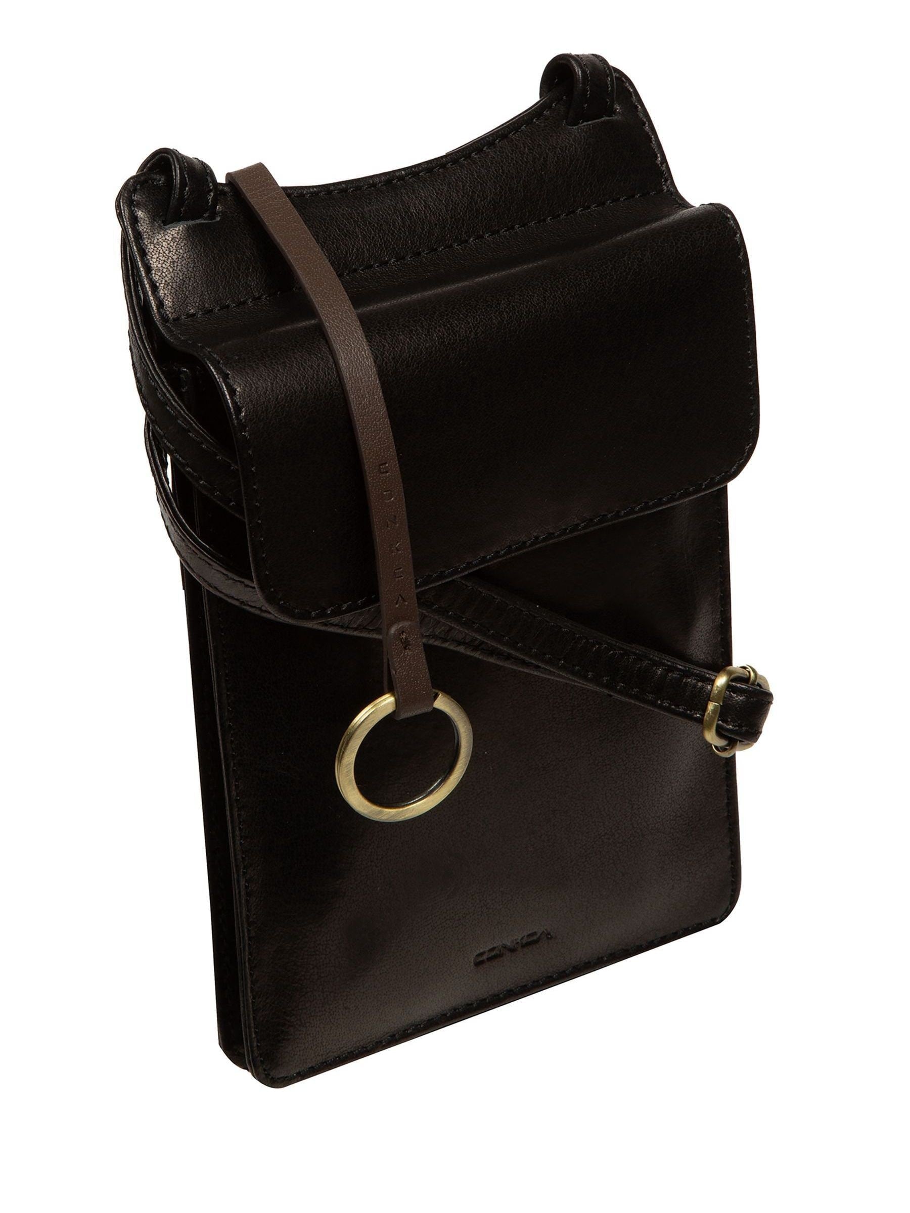 Conkca Seraphina black leather cross-body phone bag, imported from the UK