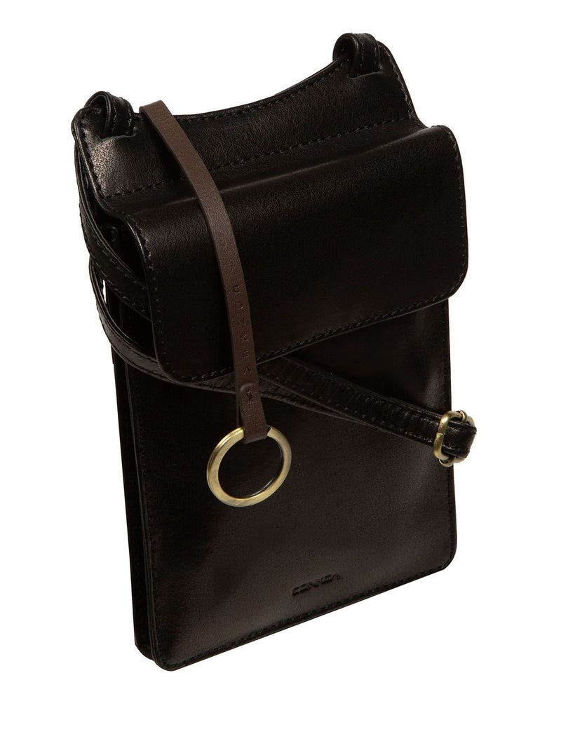 Conkca Seraphina black leather cross-body phone bag, imported from the UK