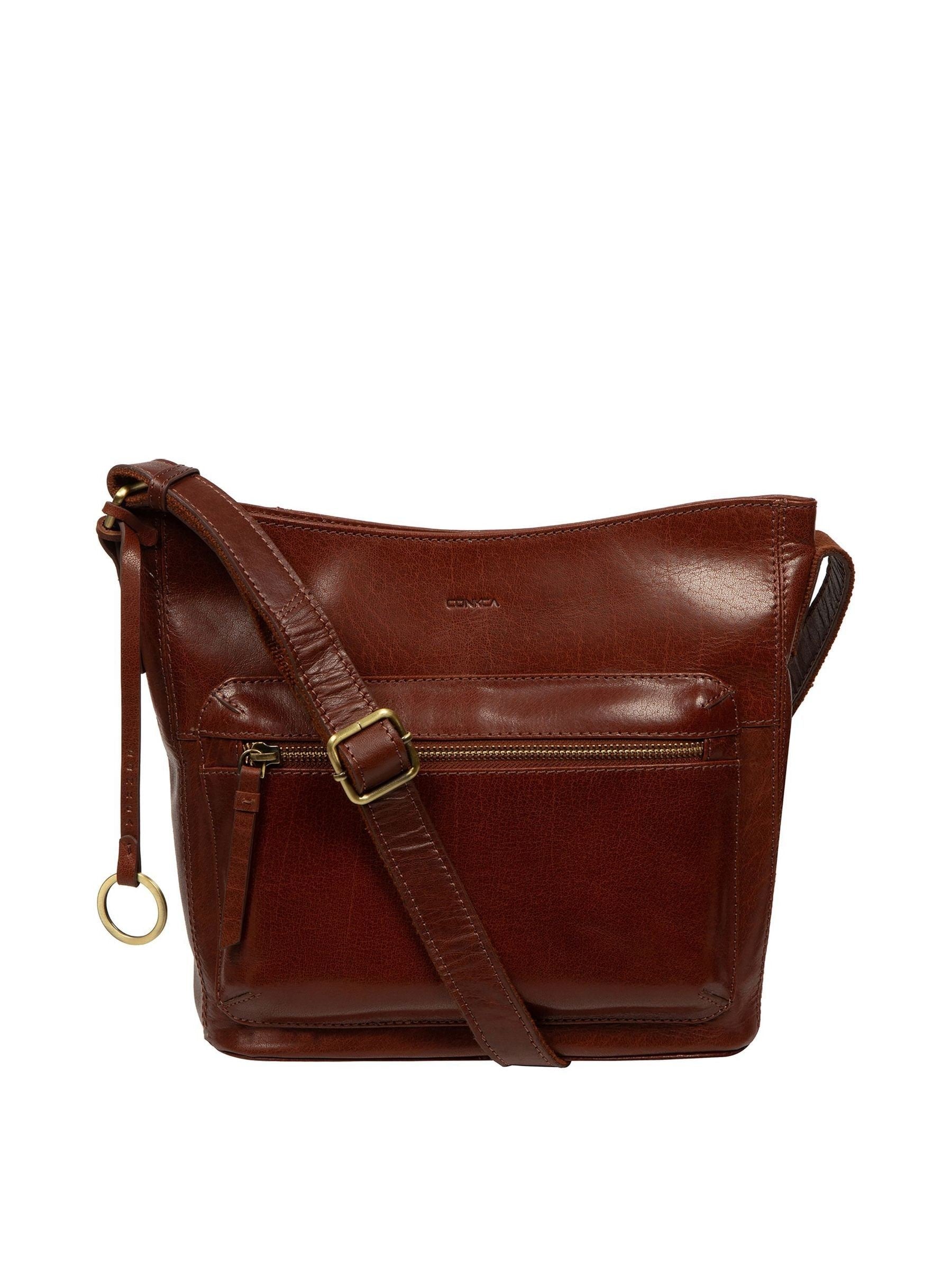 Conkca Brown Zinnia Leather Cross-Body Bag