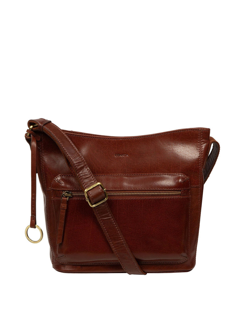 Conkca Brown Zinnia Leather Cross-Body Bag