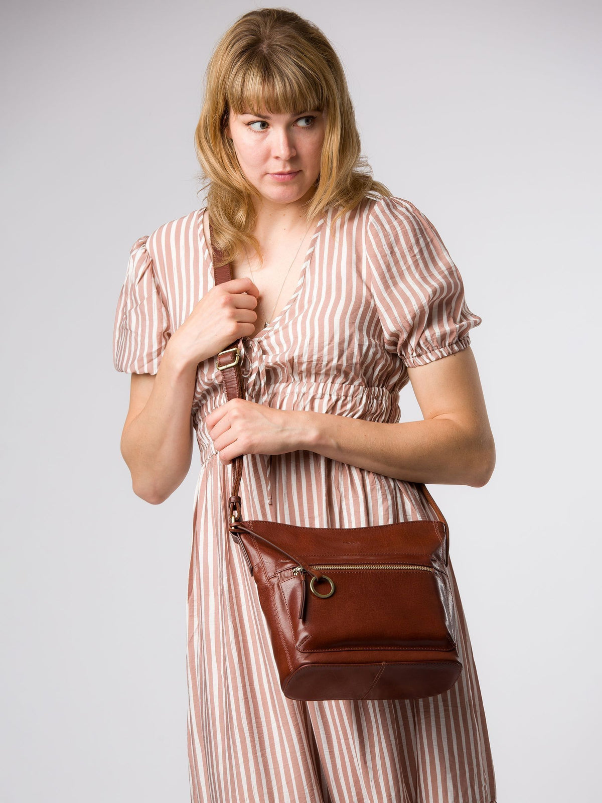 Conkca Brown Zinnia Leather Cross-Body Bag