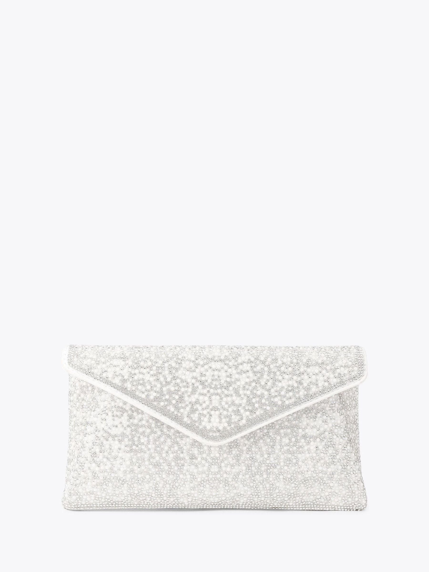 Carvela White Stargaze clutch bag crystal pearl embellishment (British brand)
