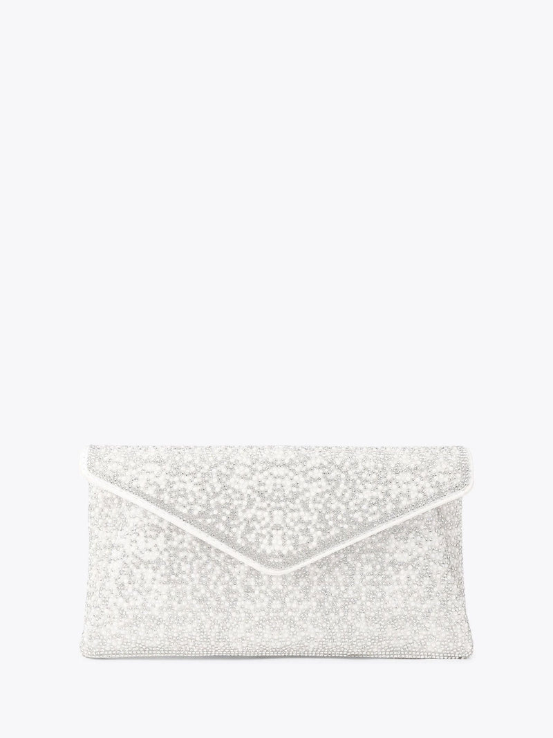 Carvela White Stargaze clutch bag crystal pearl embellishment (British brand)