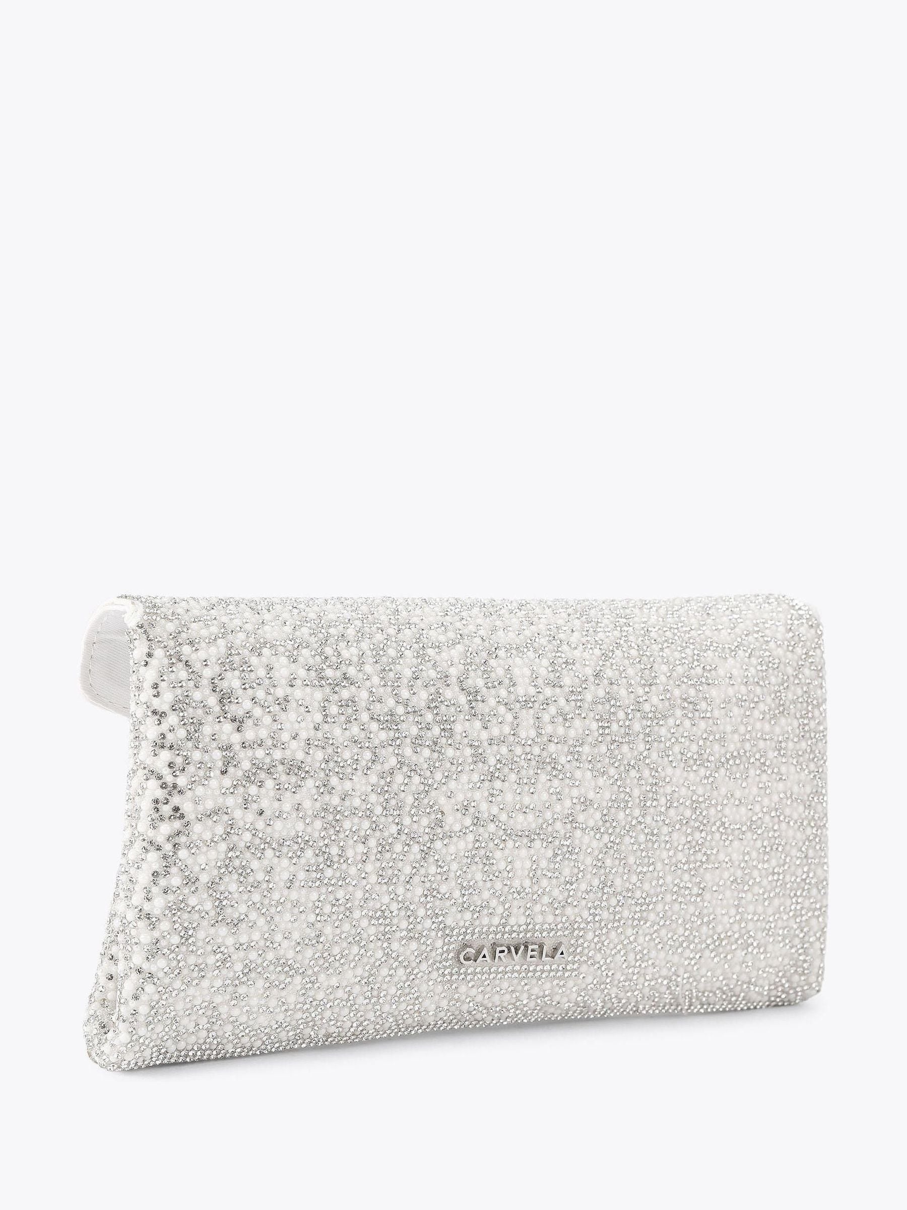 Carvela White Stargaze clutch bag crystal pearl embellishment (British brand)