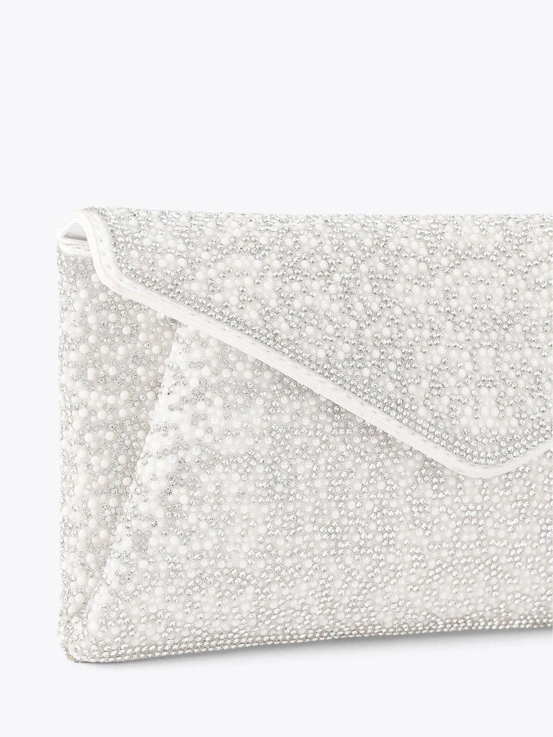 Carvela White Stargaze clutch bag crystal pearl embellishment (British brand)