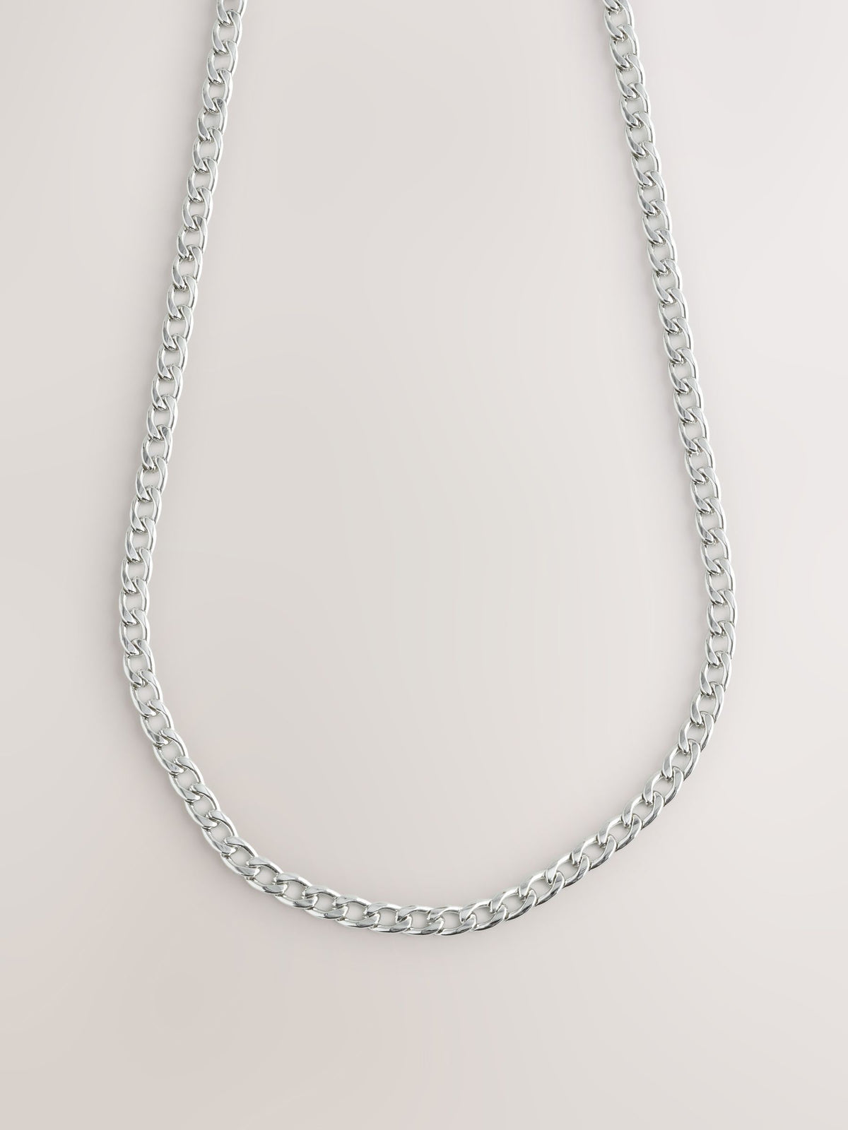 Silver Tone Stainless Steel Curb Chain Necklace