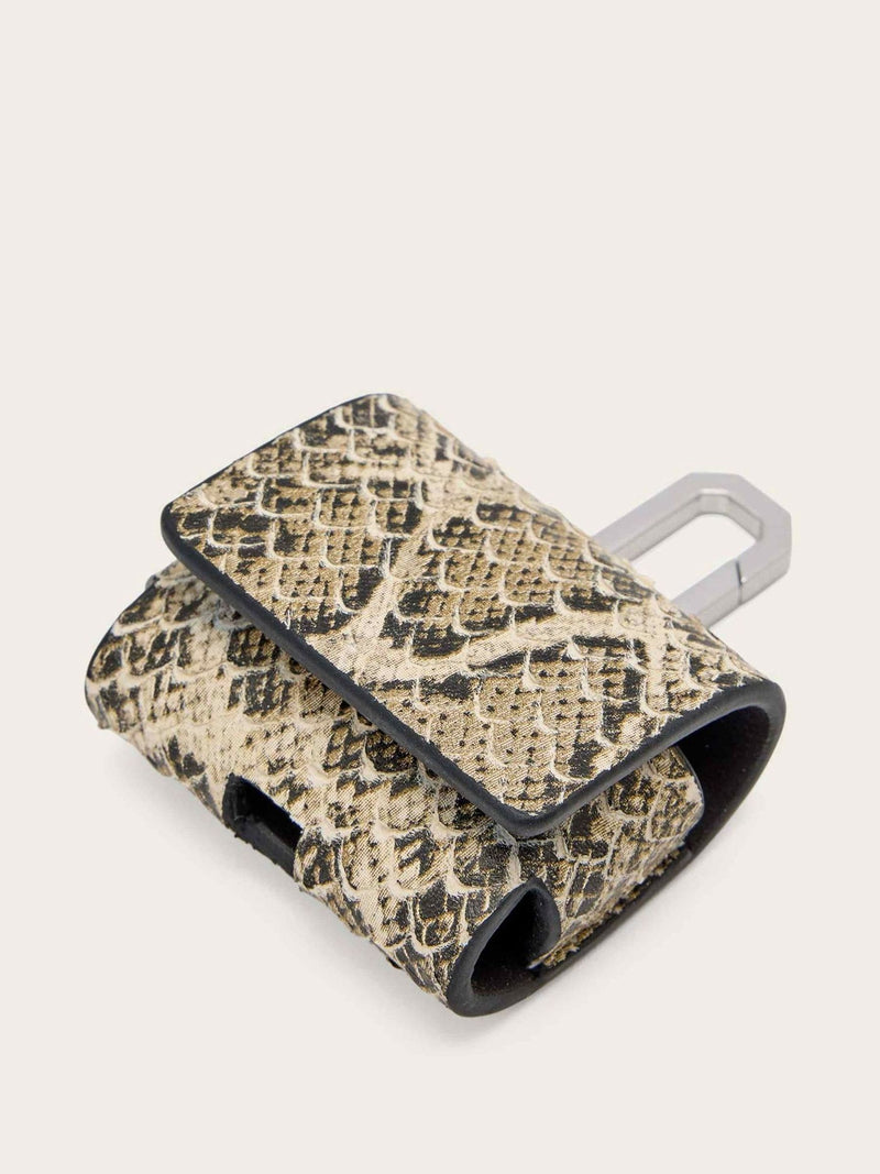 AllSaints white snake-print leather Airpod case (British brand)