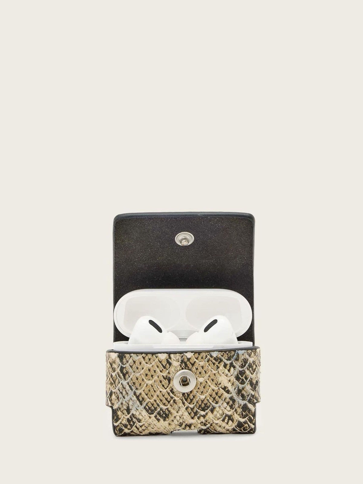AllSaints white snake-print leather Airpod case (British brand)