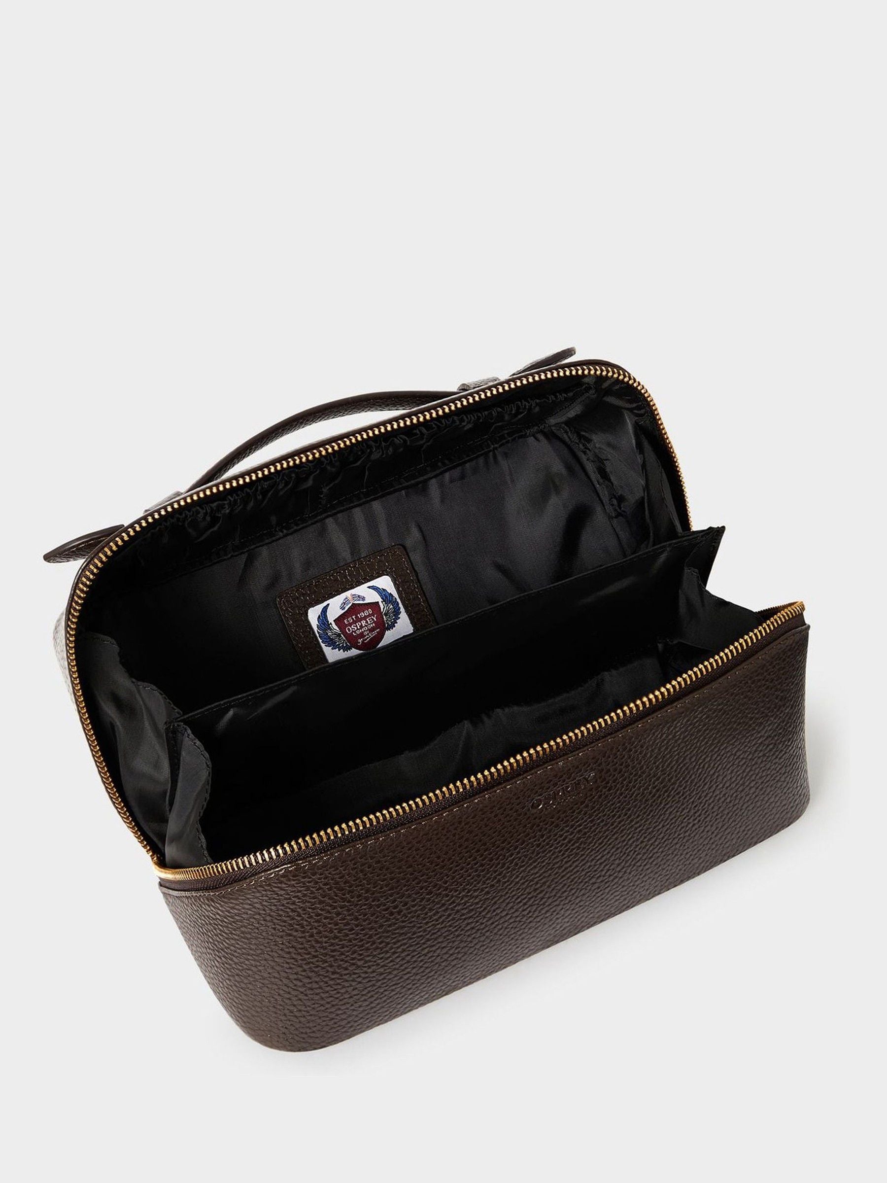 Osprey London The Jet Set brown leather washbag, UK version