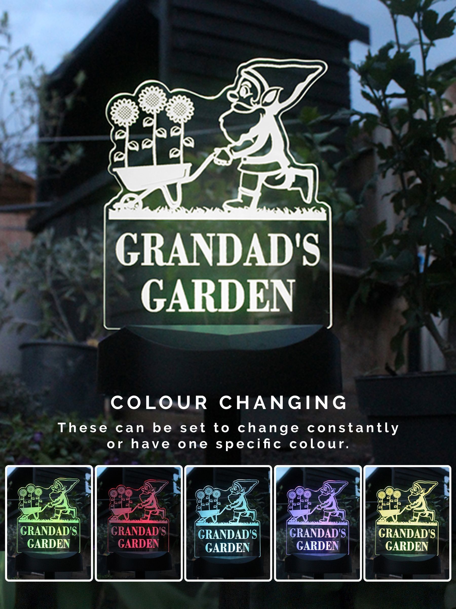 PMC personalised gnome solar light, imported from the UK