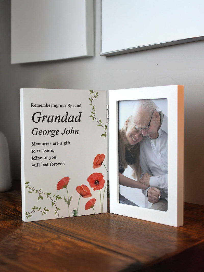 PMC personalised memorial wooden hinged 6x4 photo frame, imported from the UK
