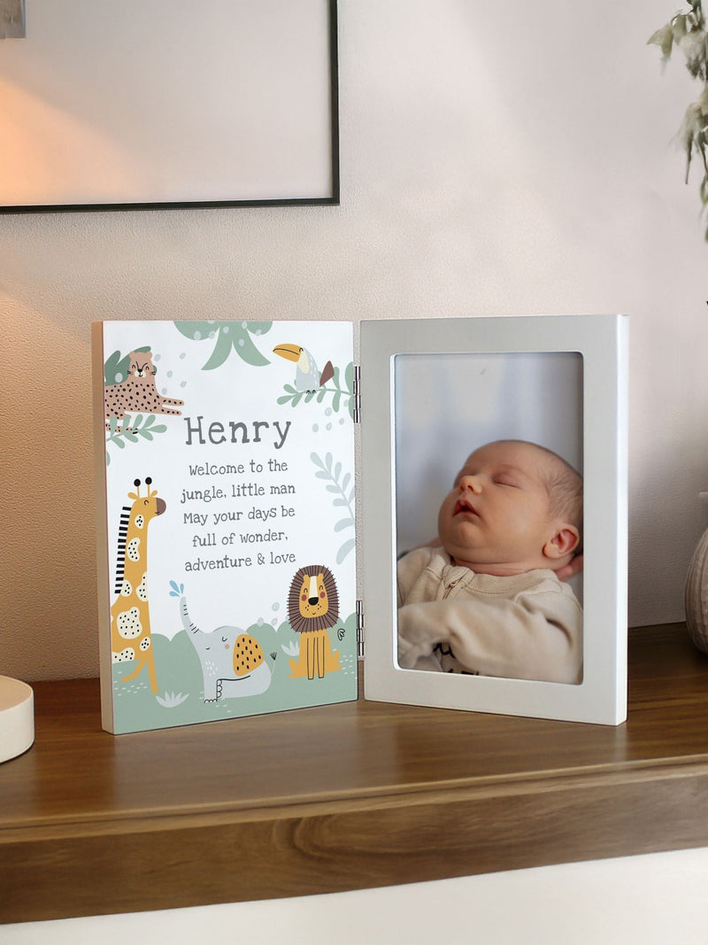 PMC personalised baby photo frame wooden hinged 6x4, imported from the UK
