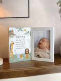 PMC personalised baby photo frame wooden hinged 6x4, imported from the UK