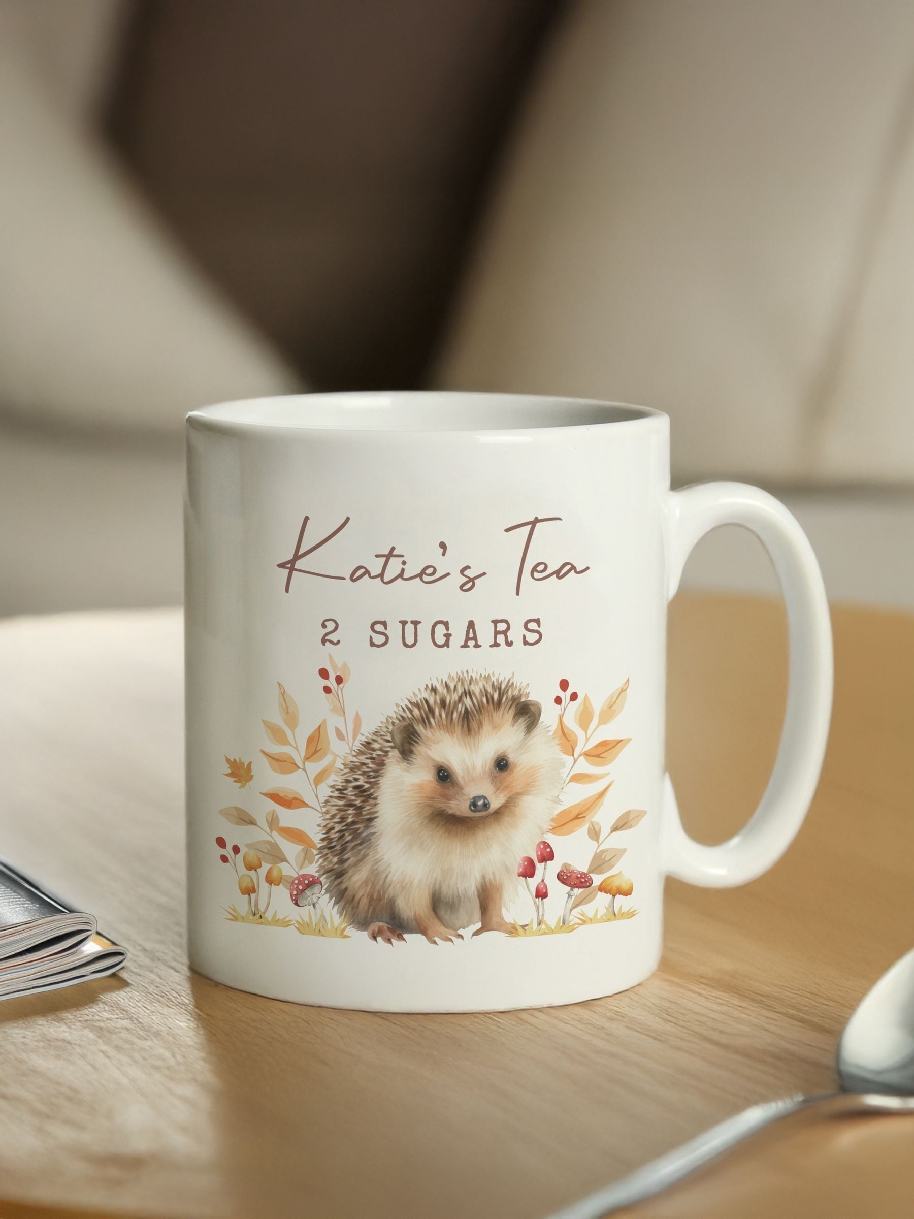 PMC personalised hedgehog mug custom text 11cm, imported from the UK