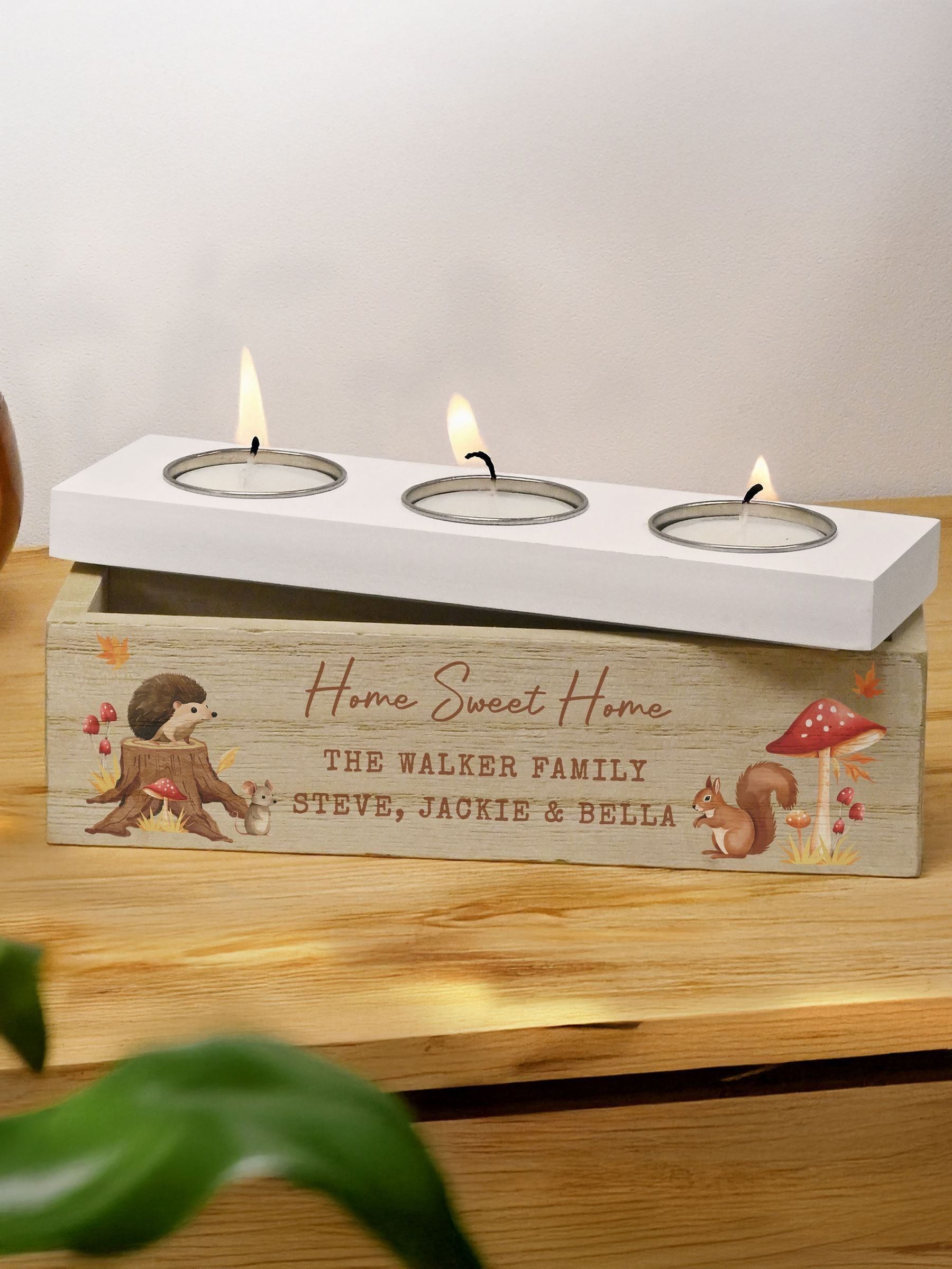 PMC personalised autumn tea light box (British brand)