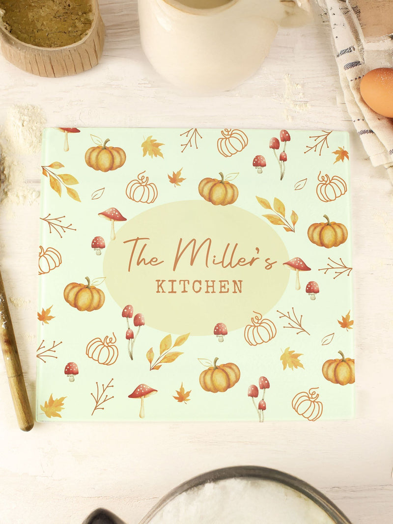 PMC personalised pumpkin glass chopping board, imported from the UK