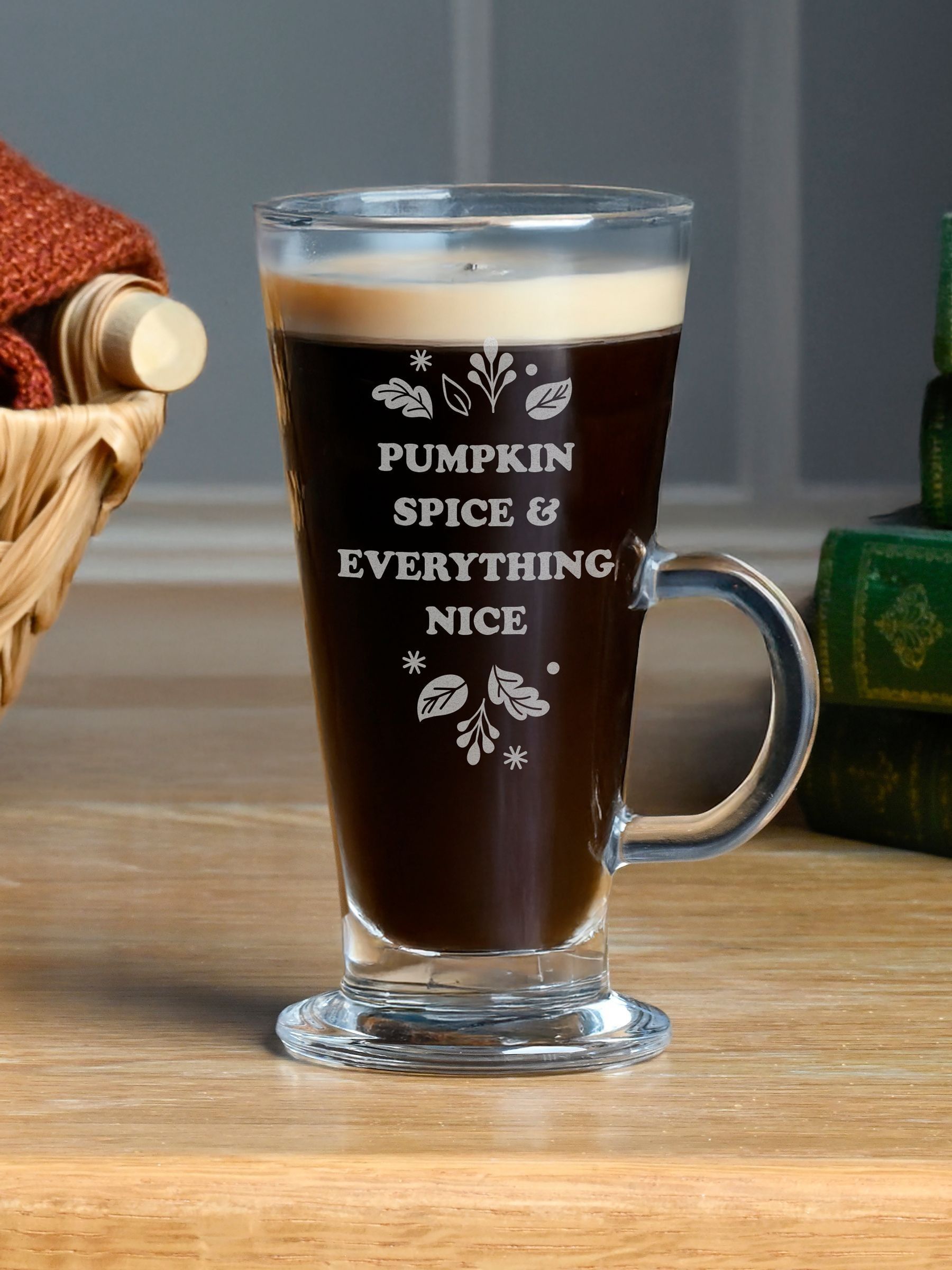 PMC personalised autumn latte glass (British brand)