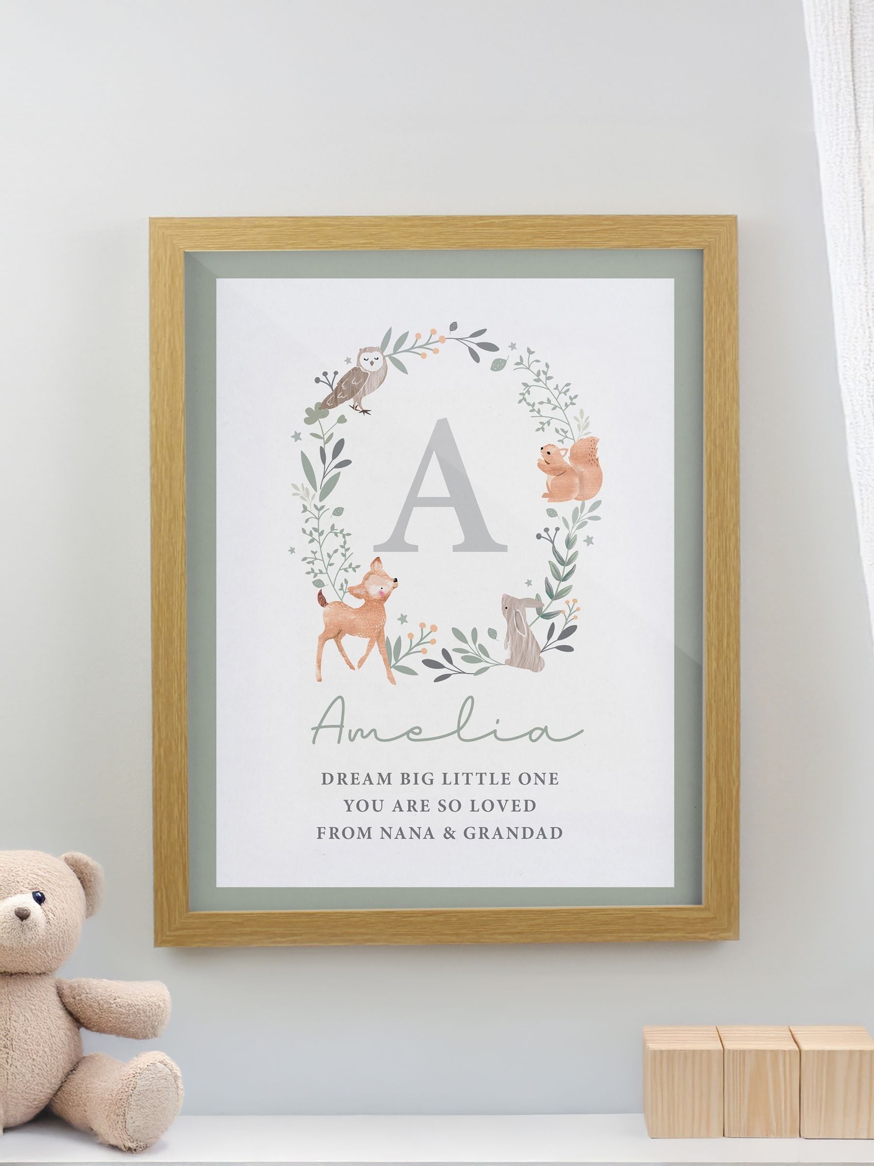 PMC woodland initial oak framed print 38x30cm - British product