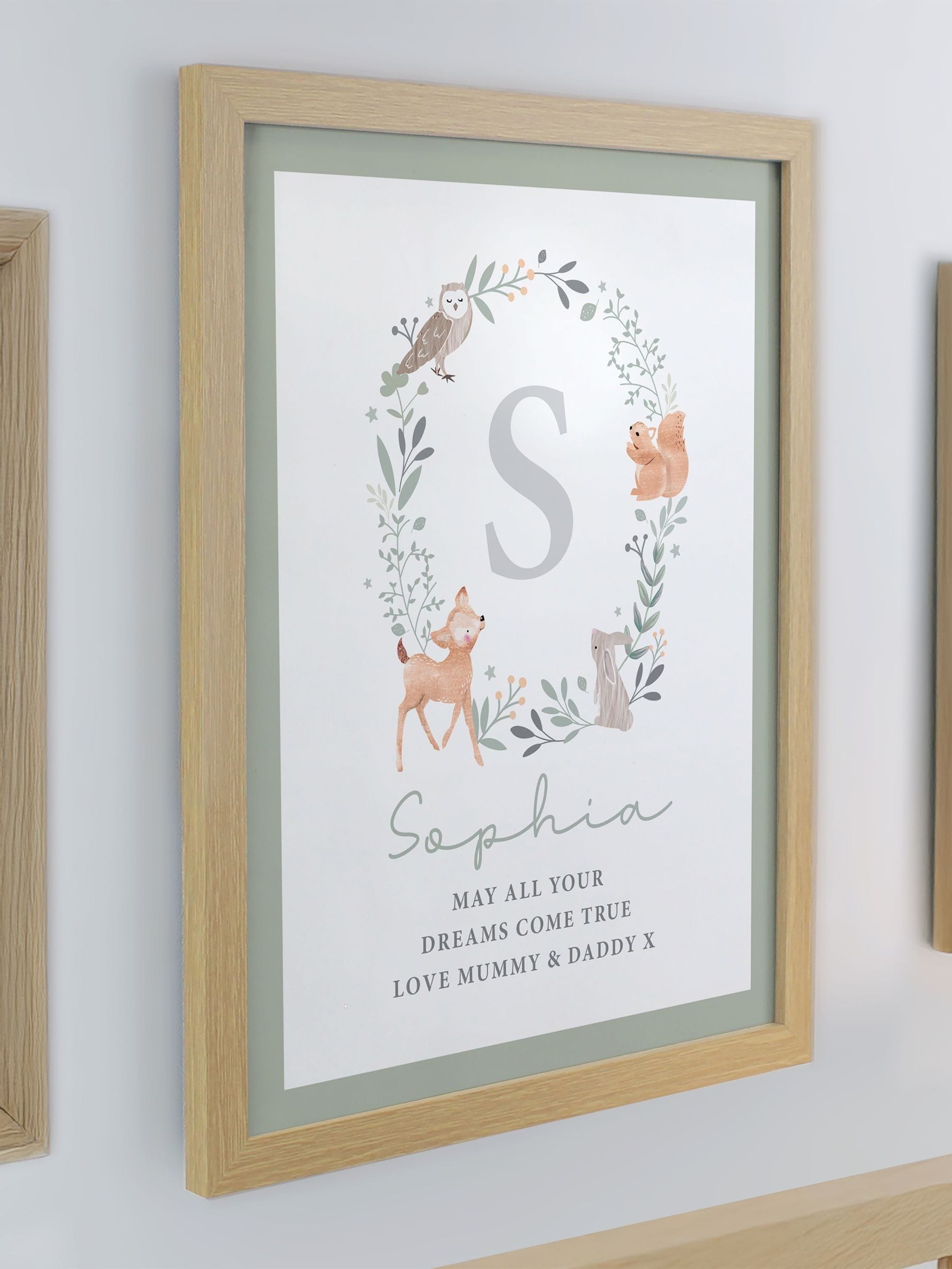 PMC woodland initial oak framed print 38x30cm - British product