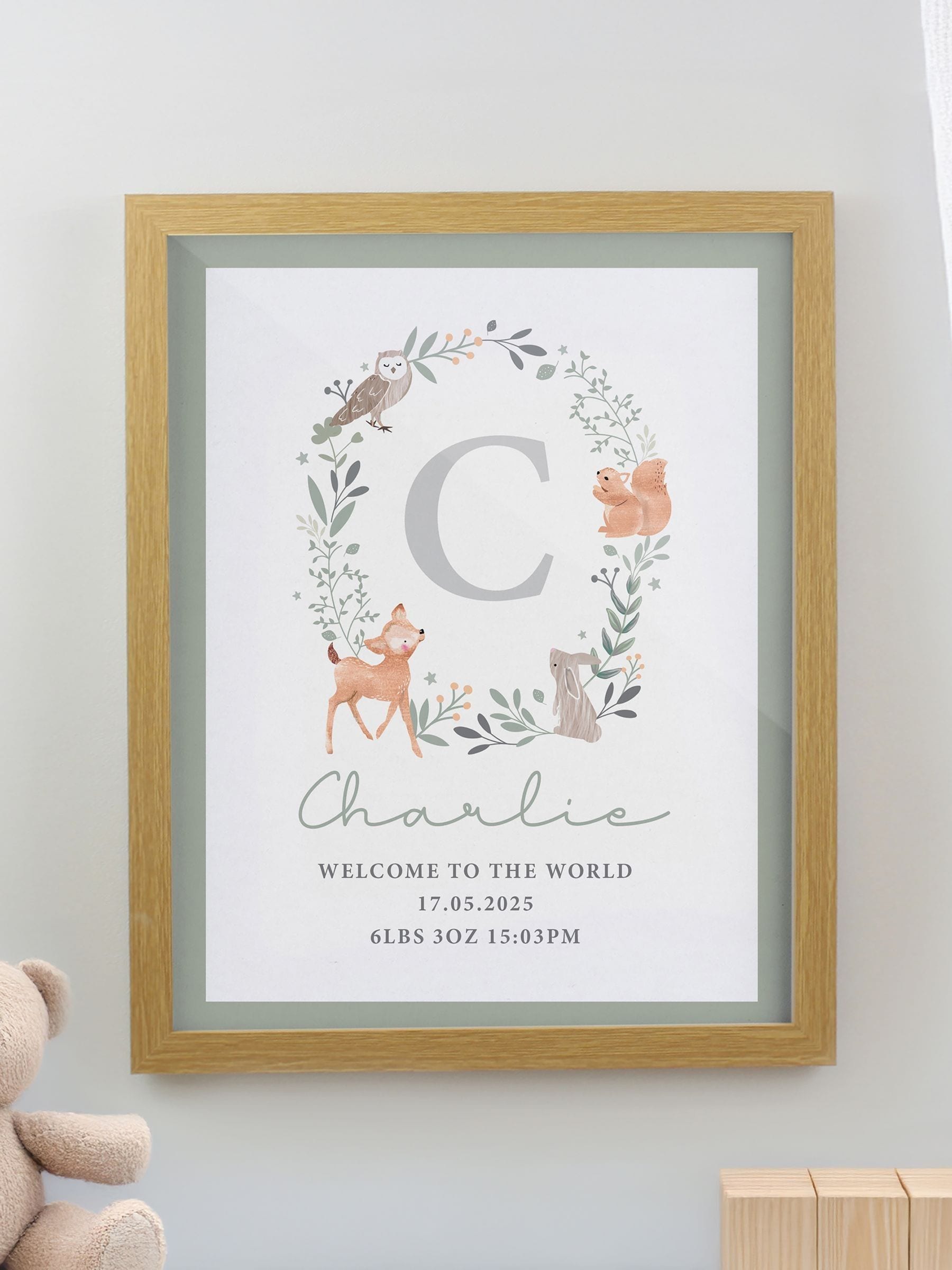 PMC woodland initial oak framed print 38x30cm - British product